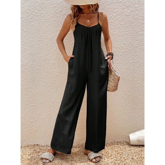 Boho Cami Jumpsuit with pockets black - Picture 1 of 10